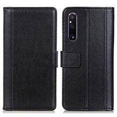 Custodia Portafoglio In Pelle Cover con Supporto N02P per Sony Xperia 1 V Nero