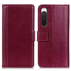 Custodia Portafoglio In Pelle Cover con Supporto N02P per Sony Xperia 10 IV Rosso