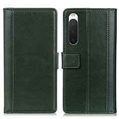 Custodia Portafoglio In Pelle Cover con Supporto N02P per Sony Xperia 10 IV Verde