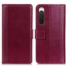 Custodia Portafoglio In Pelle Cover con Supporto N02P per Sony Xperia 10 V Rosso