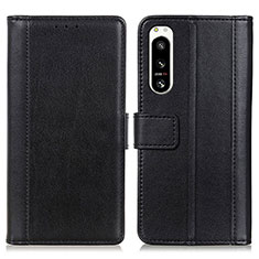 Custodia Portafoglio In Pelle Cover con Supporto N02P per Sony Xperia 5 IV Nero