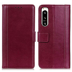 Custodia Portafoglio In Pelle Cover con Supporto N02P per Sony Xperia 5 IV Rosso