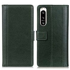 Custodia Portafoglio In Pelle Cover con Supporto N02P per Sony Xperia 5 IV Verde