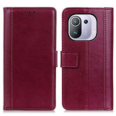 Custodia Portafoglio In Pelle Cover con Supporto N02P per Xiaomi Mi 11 Pro 5G Rosso