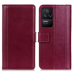 Custodia Portafoglio In Pelle Cover con Supporto N02P per Xiaomi Poco F4 5G Rosso