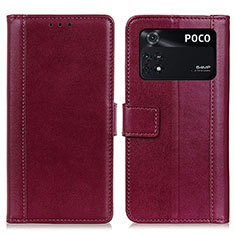 Custodia Portafoglio In Pelle Cover con Supporto N02P per Xiaomi Poco M4 Pro 4G Rosso