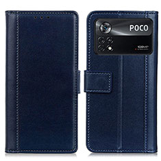 Custodia Portafoglio In Pelle Cover con Supporto N02P per Xiaomi Poco X4 Pro 5G Blu