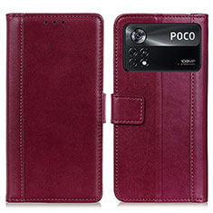 Custodia Portafoglio In Pelle Cover con Supporto N02P per Xiaomi Poco X4 Pro 5G Rosso