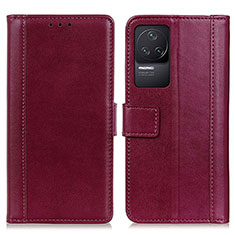 Custodia Portafoglio In Pelle Cover con Supporto N02P per Xiaomi Redmi K50 5G Rosso