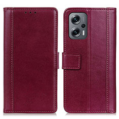 Custodia Portafoglio In Pelle Cover con Supporto N02P per Xiaomi Redmi Note 11T Pro+ Plus 5G Rosso