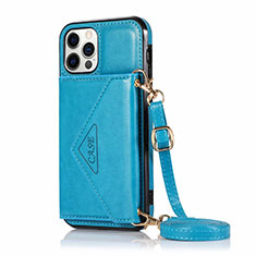 Custodia Portafoglio In Pelle Cover con Supporto N03 per Apple iPhone 12 Pro Cielo Blu