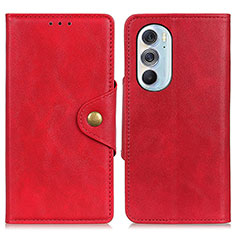 Custodia Portafoglio In Pelle Cover con Supporto N03P per Motorola Moto Edge Plus (2022) 5G Rosso