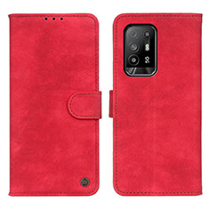 Custodia Portafoglio In Pelle Cover con Supporto N03P per Oppo F19 Pro+ Plus 5G Rosso