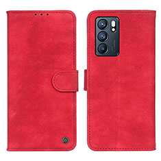 Custodia Portafoglio In Pelle Cover con Supporto N03P per Oppo Reno6 5G Rosso