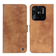 Custodia Portafoglio In Pelle Cover con Supporto N03P per Xiaomi Redmi 10 India Marrone