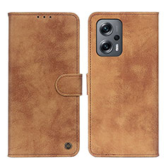 Custodia Portafoglio In Pelle Cover con Supporto N03P per Xiaomi Redmi Note 12T Pro 5G Marrone