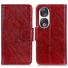 Custodia Portafoglio In Pelle Cover con Supporto N05P per Huawei Honor 90 5G Rosso