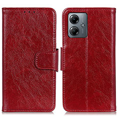 Custodia Portafoglio In Pelle Cover con Supporto N05P per Motorola Moto G14 Rosso