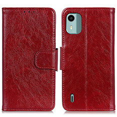 Custodia Portafoglio In Pelle Cover con Supporto N05P per Nokia C12 Pro Rosso