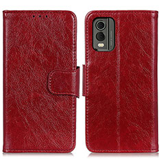 Custodia Portafoglio In Pelle Cover con Supporto N05P per Nokia C32 Rosso