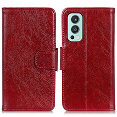 Custodia Portafoglio In Pelle Cover con Supporto N05P per OnePlus Nord 2 5G Rosso