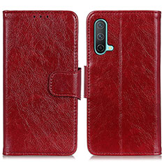 Custodia Portafoglio In Pelle Cover con Supporto N05P per OnePlus Nord CE 5G Rosso