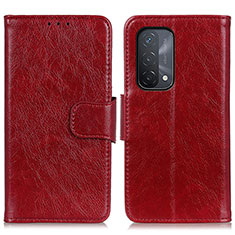 Custodia Portafoglio In Pelle Cover con Supporto N05P per Oppo A74 5G Rosso