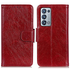 Custodia Portafoglio In Pelle Cover con Supporto N05P per Oppo Reno6 Pro+ Plus 5G Rosso