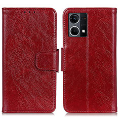 Custodia Portafoglio In Pelle Cover con Supporto N05P per Oppo Reno7 4G Rosso