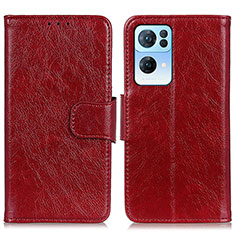 Custodia Portafoglio In Pelle Cover con Supporto N05P per Oppo Reno7 Pro 5G Rosso