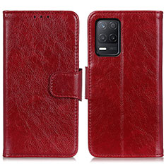 Custodia Portafoglio In Pelle Cover con Supporto N05P per Realme 8 5G Rosso