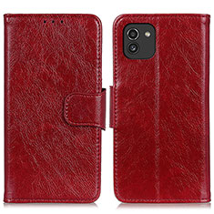 Custodia Portafoglio In Pelle Cover con Supporto N05P per Samsung Galaxy A03 Rosso