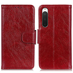 Custodia Portafoglio In Pelle Cover con Supporto N05P per Sony Xperia 10 IV Rosso