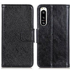 Custodia Portafoglio In Pelle Cover con Supporto N05P per Sony Xperia 5 IV Nero