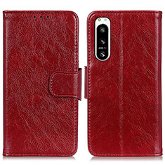 Custodia Portafoglio In Pelle Cover con Supporto N05P per Sony Xperia 5 IV Rosso