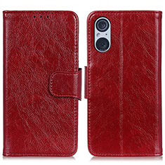 Custodia Portafoglio In Pelle Cover con Supporto N05P per Sony Xperia 5 V Rosso