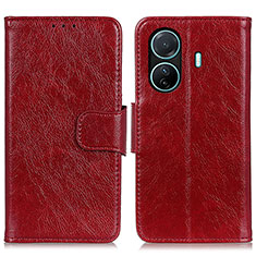 Custodia Portafoglio In Pelle Cover con Supporto N05P per Vivo iQOO Z6 Pro 5G Rosso