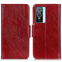 Custodia Portafoglio In Pelle Cover con Supporto N05P per Vivo Y74s 5G Rosso