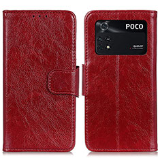 Custodia Portafoglio In Pelle Cover con Supporto N05P per Xiaomi Poco M4 Pro 4G Rosso