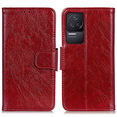 Custodia Portafoglio In Pelle Cover con Supporto N05P per Xiaomi Redmi K50 5G Rosso