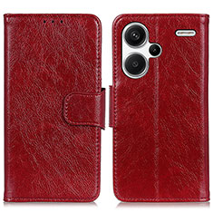 Custodia Portafoglio In Pelle Cover con Supporto N05P per Xiaomi Redmi Note 13 Pro+ Plus 5G Rosso