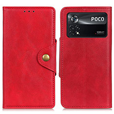 Custodia Portafoglio In Pelle Cover con Supporto N06P per Xiaomi Poco X4 Pro 5G Rosso