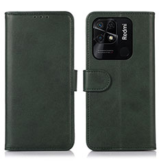 Custodia Portafoglio In Pelle Cover con Supporto N06P per Xiaomi Redmi 10 India Verde