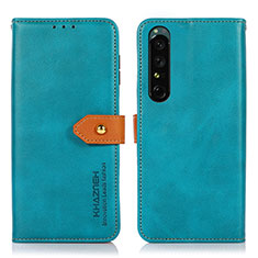 Custodia Portafoglio In Pelle Cover con Supporto N07P per Sony Xperia 1 III Ciano