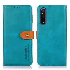 Custodia Portafoglio In Pelle Cover con Supporto N07P per Sony Xperia 1 V Ciano