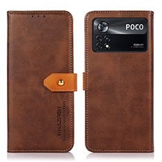 Custodia Portafoglio In Pelle Cover con Supporto N07P per Xiaomi Poco X4 Pro 5G Marrone