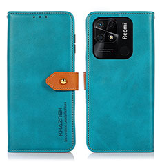 Custodia Portafoglio In Pelle Cover con Supporto N07P per Xiaomi Redmi 10 India Ciano