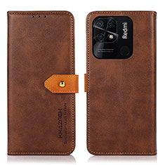 Custodia Portafoglio In Pelle Cover con Supporto N07P per Xiaomi Redmi 10 India Marrone