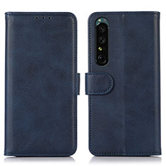 Custodia Portafoglio In Pelle Cover con Supporto N08P per Sony Xperia 1 IV Blu