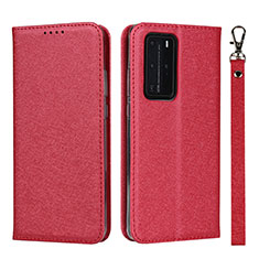 Custodia Portafoglio In Pelle Cover con Supporto N12 per Huawei P40 Pro Rosso